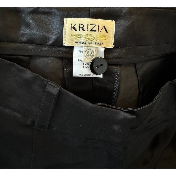 Krizia TOP Black Lino Flax Highwaist Straight Cut Pants - Picture 3 of 3